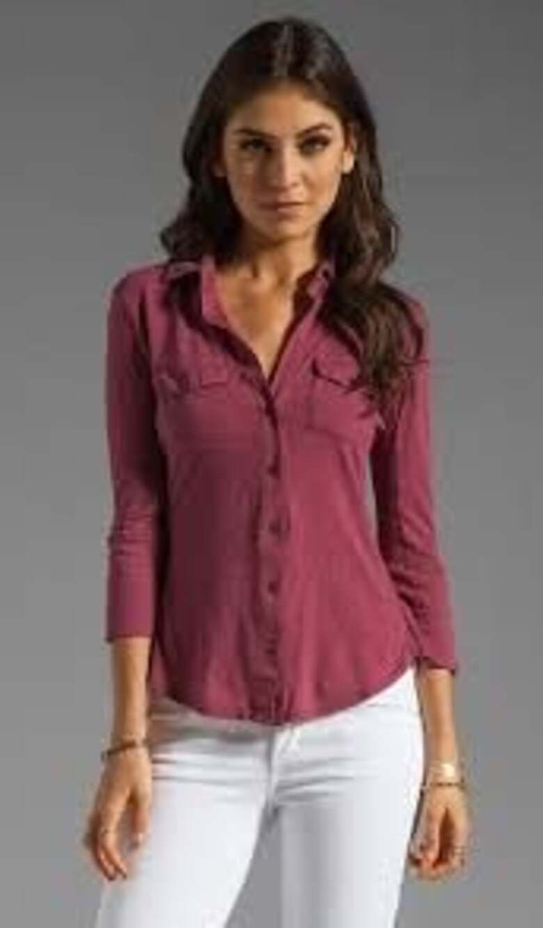 James Perse Sheer Slub Side Panel Button-Down Utility Shirt Burgundy Size 4